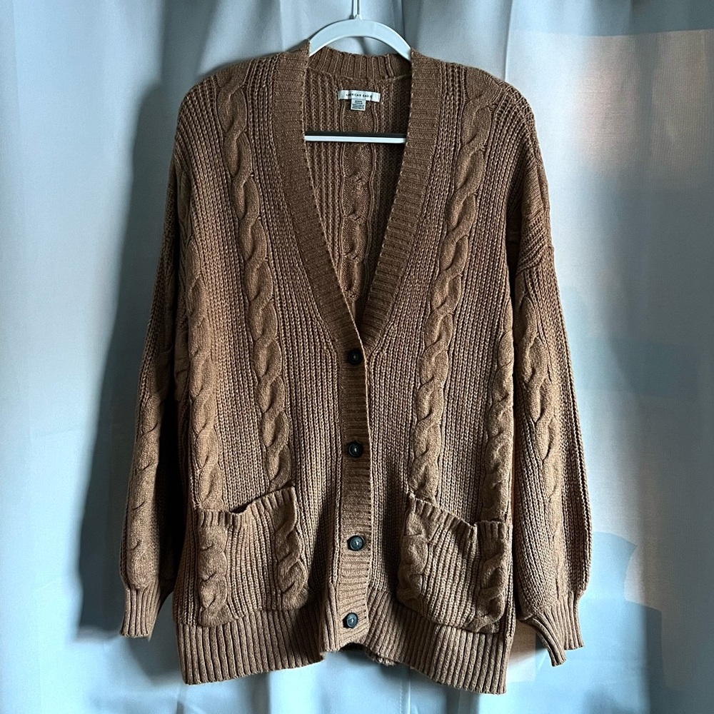 American Eagle Outfitters Tan Cable Knit Cardigan